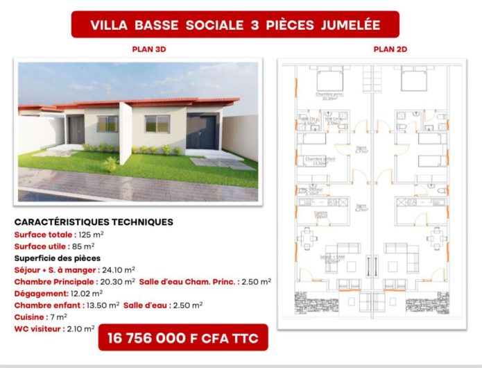 Villa basse sociale de 03 pieces
